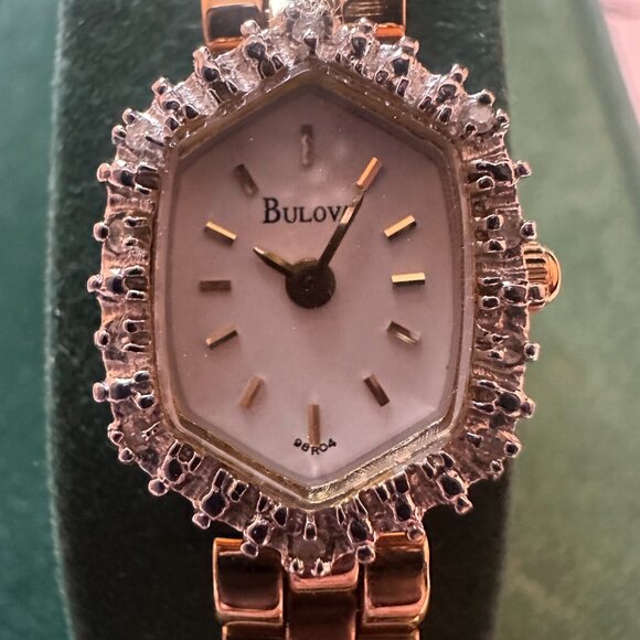 Bulova Vintage Gold Tone Diamond Link Watch - Picture 1 of 8